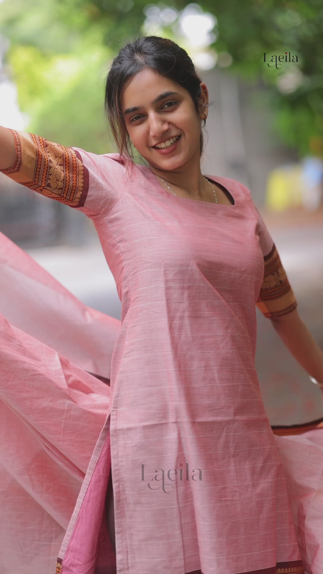 Pink Meenakshi-Pure kanchi cotton top and duppata set